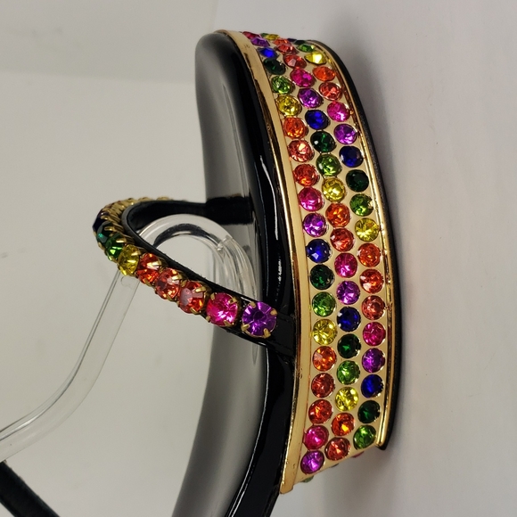 NEW JEFFREY CAMPBELL RHINESTONES BLACK FAUX PATENT LEATHER SANDALS WOMEN'S 8 - Picture 9 of 15